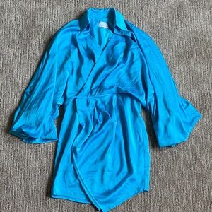 ASOS Blue Satin Long Sleeve Mini Dress